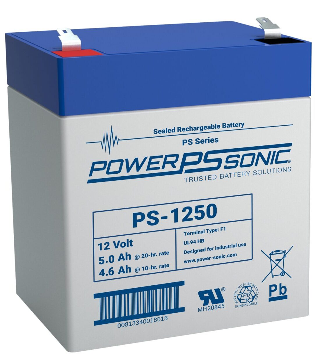 12V 4.5 AH @ 10-hr. Power-Sonic Rechargeable Sealed Lead Acid Battery PS-1250 12V 5.0AH @ 20-hr 